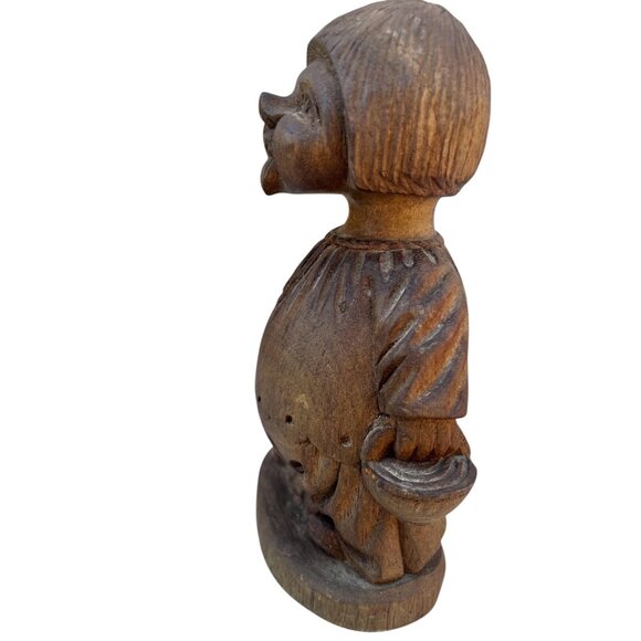 Hand-Carved Solid Wood Figurine Of A Choir Boy Singing Holding Basket - Picture 2 of 10